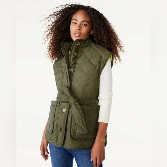 Free Assembly Jackets & Blazers - Free Assembly Quilted Vest In Green With Belt Size XS